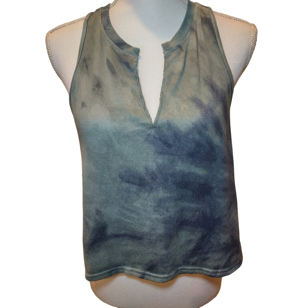 Gilly Hicks Womens Tank Top Split Neck Racerback Sleeveless Gray Blue Medium